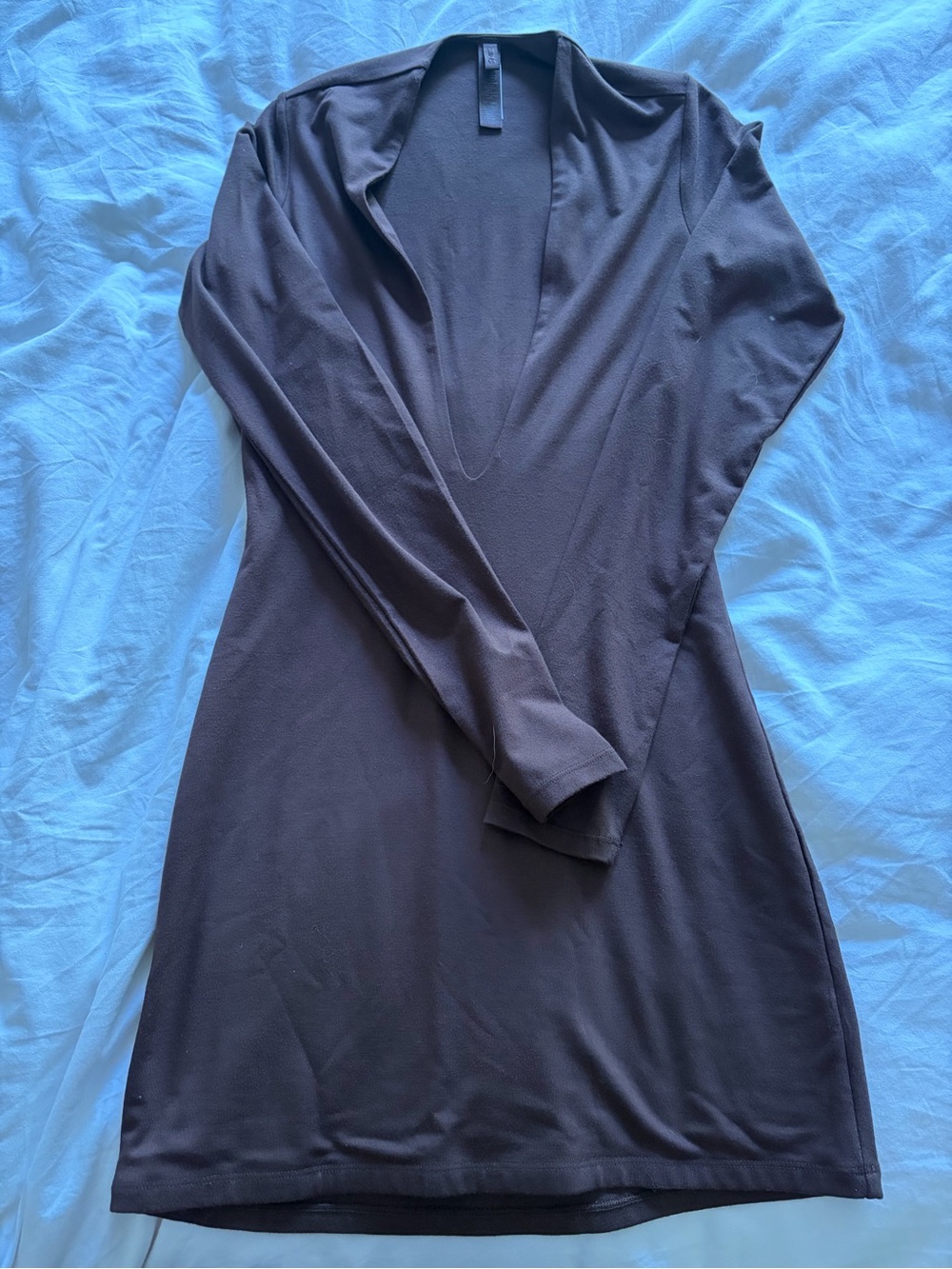 SKIMS Deep V Long Sleeve Brown Dress